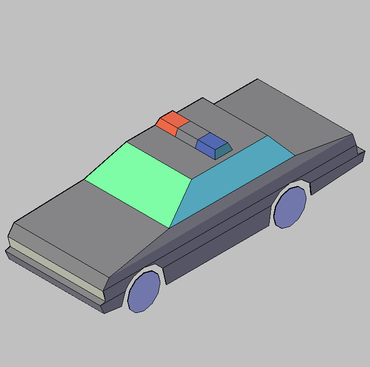 Bloque Autocad Vista de Coche Policía Bibliot. 2D-3D en 3D simple